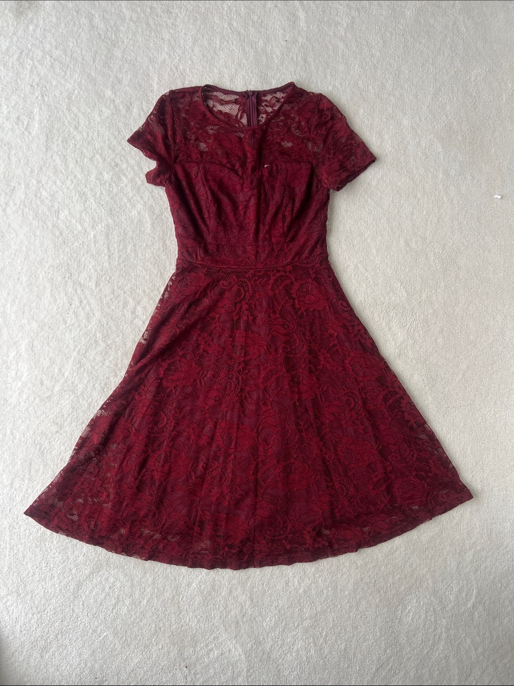 Women's Burgundy Lace Fit-and-Flare Dress